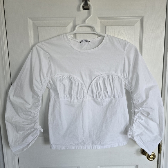ZARA White Top Puff Sleeves M - Picture 1 of 11